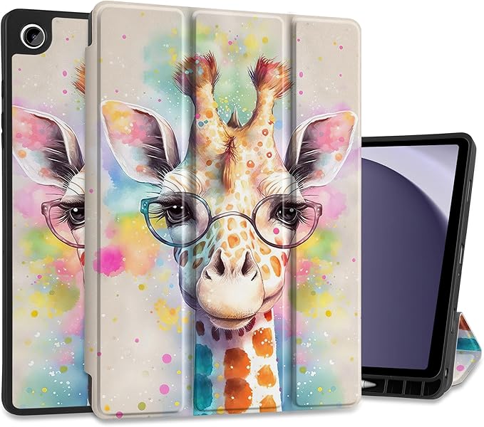 MEEgoodo Case for Samsung Galaxy Tab A9 Plus 11 inch Cover 2024 2023 with S Pen Holder, A9+ Smart Tablet Cases with Leather Trifold Stand+Soft TPU Back Shell+Smart Auto Wake/Sleep, Giraffe