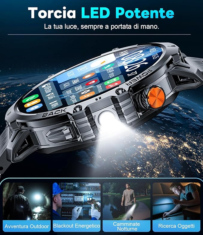 Military Smartwatch for Men(Answer/Make Calls),1000mAh Battery 1.85” HD Display Fitness Tracker with 100+ Sports Modes/Heart Rate Monitor LED Flashlight IP68 Waterproof for Android iOS