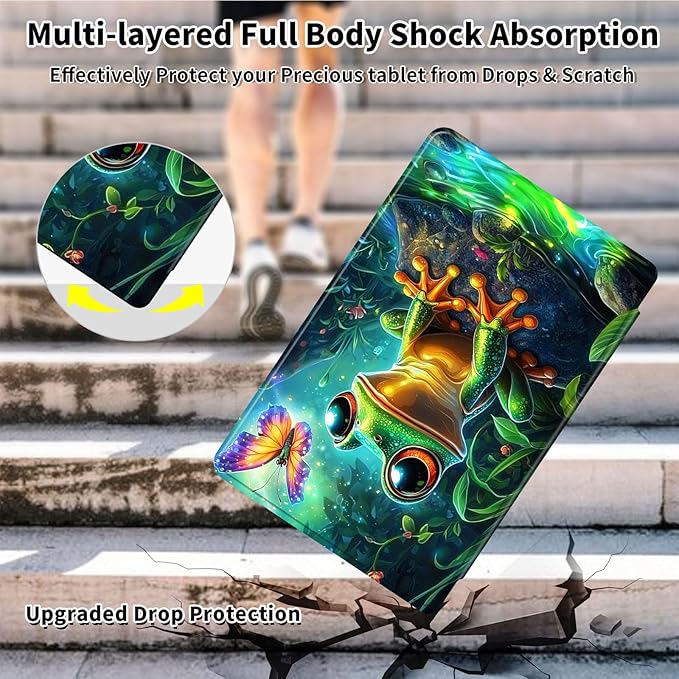 Case for Samsung Galaxy Tab A9+/A9 Plus 11 Inch 2023 Tablet Case, 360 Degree Rotating Folio Stand Smart Cover for Galaxy Tab A9+ Tablet SM-X210/X216/X218, Auto Sleep/Wake, Cute Cartoon Frog