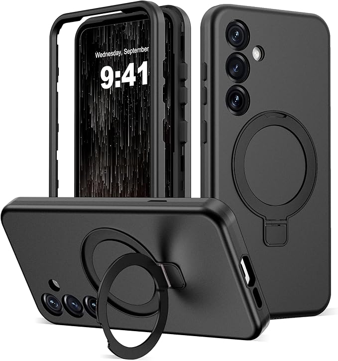 Designed for Samsung Galaxy S25 Case with Magnetic Ring Stand [Compatible with Mag-Safe][Military Grade Drop Protection][Build in Kickstand] Shockproof Galaxy S25 Phone Case 6.2",Black