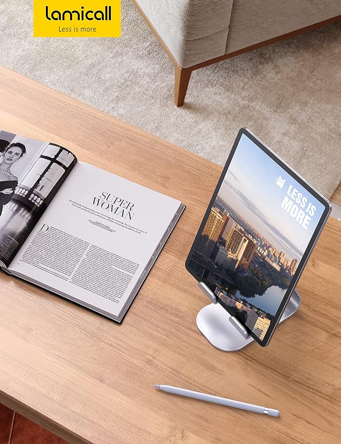 Lamicall Tablet Stand, Adjustable Tablet Holder - Desktop Stand Dock Holder Compatible with 4-13" Tablets Such as iPad Pro 11, 9.7, 10.5, 12.9 Air Mini, Kindle, Tab, iPhone Air 17 Pro Max, Silver