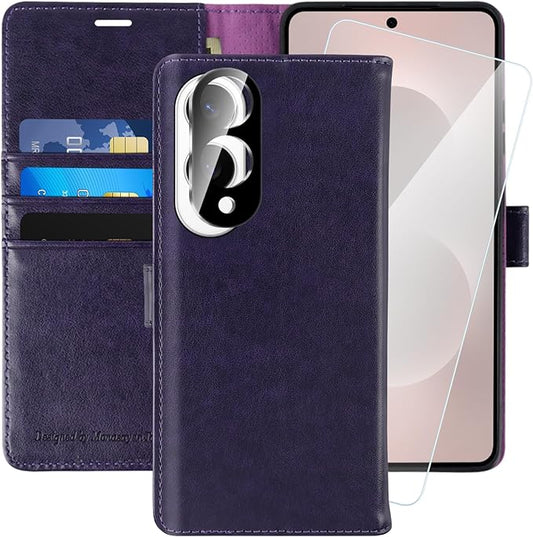 MONASAY Wallet Case Fit for Samsung Galaxy S25 Edge 5G，[Lens & Glass Screen Protector] [RFID Blocking] Flip Folio Leather Cell Phone Cover with Credit Card Holder, 6.7 inch, Purple