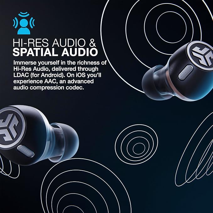 JLab Epic Lab Edition True Wireless Earbuds, Hybrid Dual Drivers, Spatial Audio, Multipoint BT, Wireless or USB-C Charging, Wear Detect Auto Play/Pause, Google Fast Pair