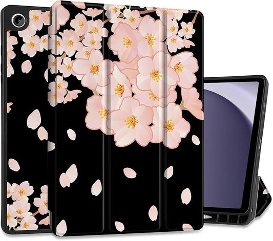 MEEgoodo Case for Samsung Galaxy Tab A9 Plus 11 inch Cover 2024 2023 with S Pen Holder,A9+ Smart Tablet Cases with Leather Trifold Stand+Soft TPU Back Shell+Smart Auto Wake/Sleep,Beautiful Cherry Tree