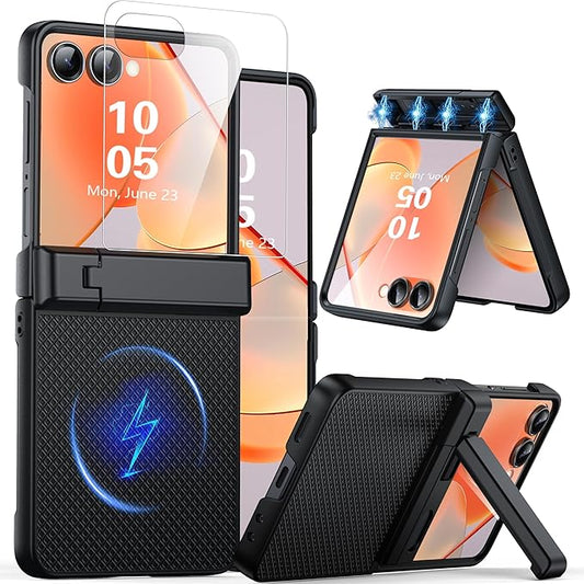 Oterkin Magnetic for Samsung Galaxy Z Flip 7 Case with [Built-in Screen Protector & Hinge Protection][Foldable Invisiable Stand] Military Grade Shockproof Full Body Protection Case for Galaxy Z Flip 7