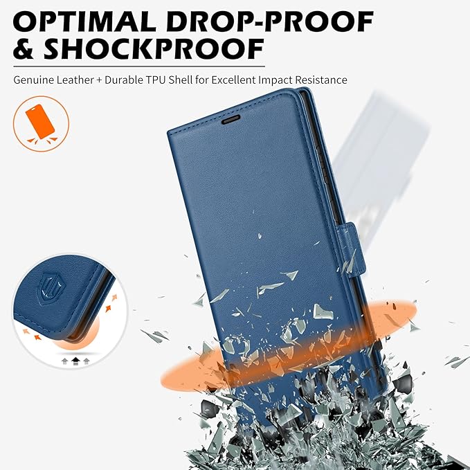 SHIELDON Case for Galaxy S25 Ultra 6.9" 5G, Genuine Leather Wallet Magnetic Case, RFID Blocking Card Holder Kickstand Shock Absorbing Cover Compatible with Galaxy S25 Ultra 2025 - Nappa Royal Blue