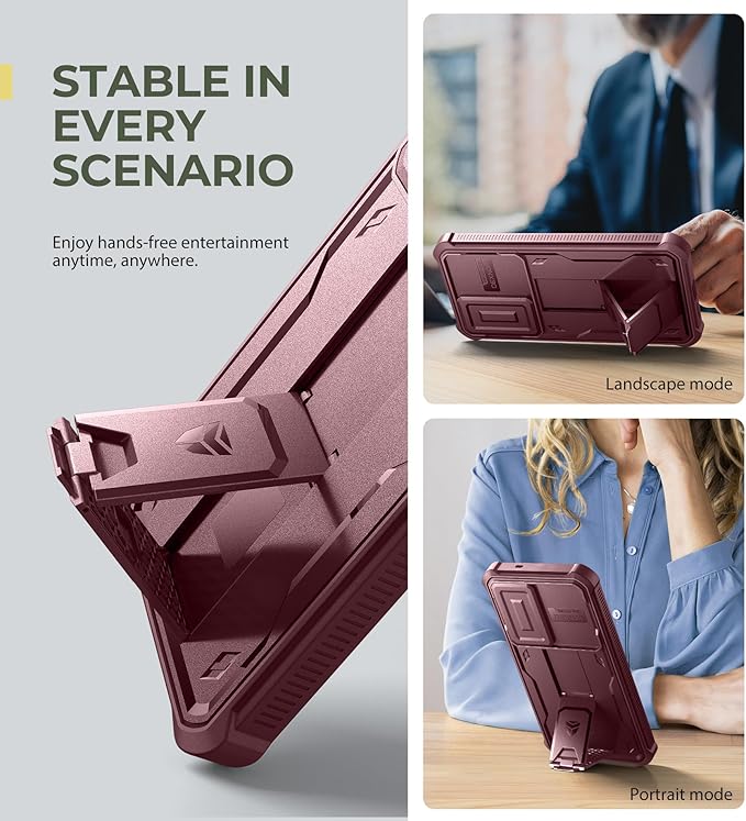 Dexnor for Samsung Galaxy S25 Plus Case with Built-in Slide Camera Cover & Screen Protector & Kickstand,Heavy-Duty Shockproof Rugged Case Full-Body Bumper Cover for Galaxy S25 Plus(2025),Maroon Red