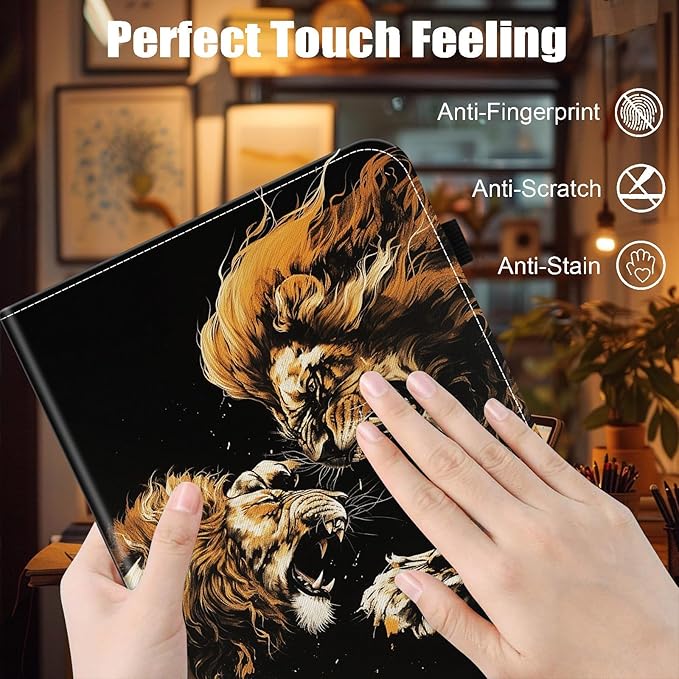 Case for Samsung Galaxy Tab A9 Plus/A9+ 5G 11 Inch 2023 Model (SM-X210/X216/X218),Card Slot PU Leather TPU Case Pen Holder Auto Wake Sleep,Cool Lion