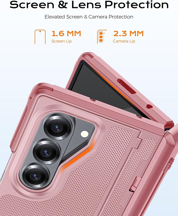 for Samsung Galaxy Z Fold 5 Case with S Pen Holder & Privacy Screen Protector & Kickstand & Hinge Protection, Full Body Cover Hard Non-Slip Shockproof Case for Galaxy Z Fold 5 (Pink)