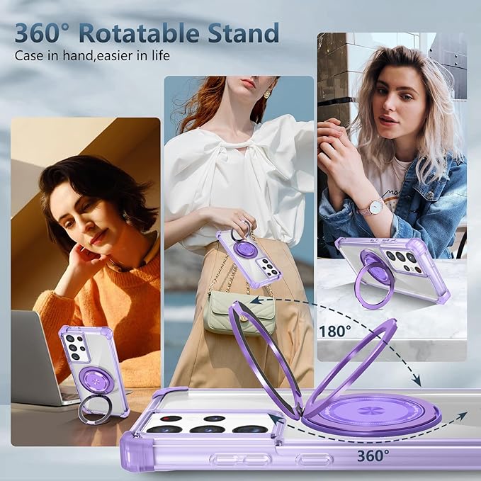 for Samsung Galaxy S21 Ultra Case Compatible with MagSafe Magnetic,with Screen Protector,with Kickstand Ring Military Grade Drop Heavy Duty Protection Shockproof for S21Ultra Phone Case Purple