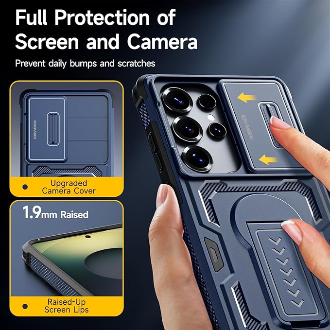for Samsung Galaxy S25 Ultra Case with 2*Screen Protector, Slide Camera Cover, Kickstand, Lanyard Strap, Military Grade Shockproof Protective Heavy Duty Non-Slip for S25 Ultra Case-6.9'', Blue