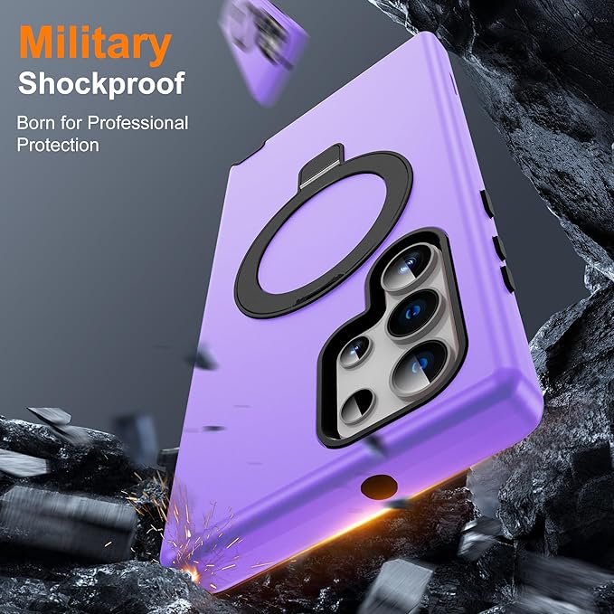 Designed for Samsung Galaxy S23 Ultra Case with Magnetic Ring Stand [Compatible with Mag-Safe][Military Grade Drop Protection][Build in Kickstand] S23 Ultra Phone Case 6.8",Light Purple