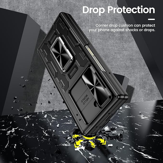 VEGO for Galaxy Z Fold 6 Case with Belt Clip Holster, 360°Ring Magnetic Kickstand & Camera Cover & Front Screen Protector & Hinge Protection Shockproof Armor Case for Samsung Z Fold 6 - Black