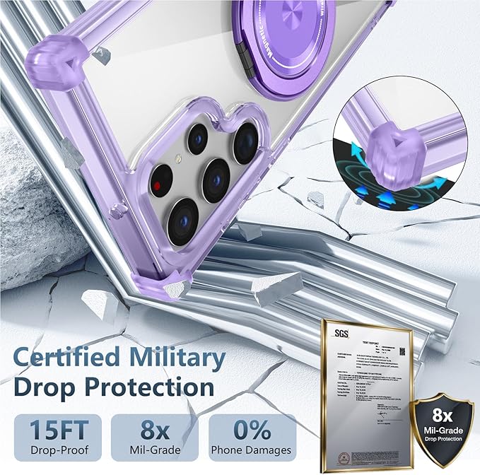 for Samsung Galaxy S25 Ultra Case Compatible with MagSafe Magnetic,with Screen Protector,with Kickstand Ring Military Grade Drop Heavy Duty Protection Shockproof for S25Ultra Phone Case Purple