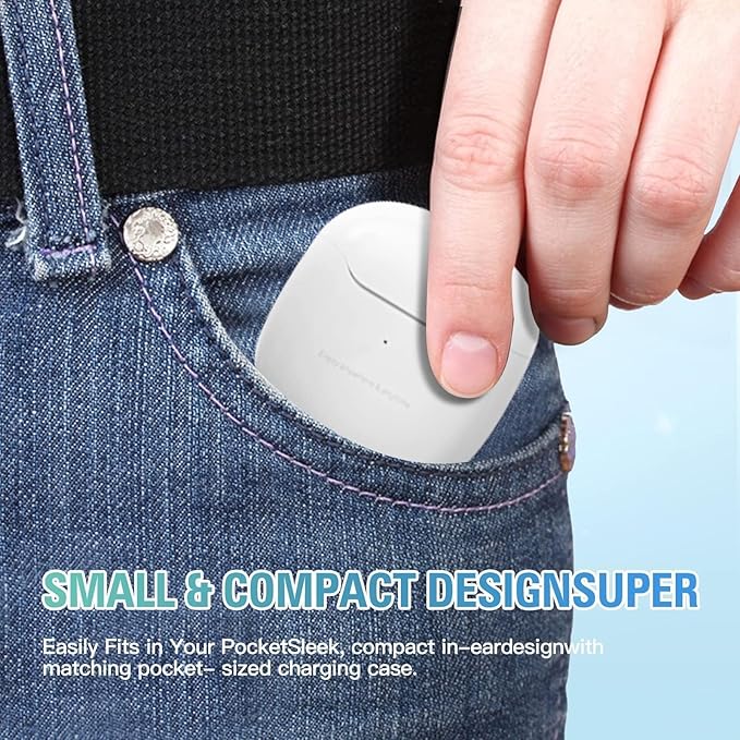 True Wireless Earbuds White Bluetooth 5.3 with Microphone for Working Out Noise Canceling Blue Tooth Ear Buds Deep Bass TWS Wireless Earphones with Charging Case in Ear Headphone for iPhone Android