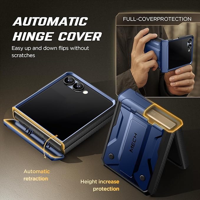 TONGATE for Z Flip 7 Case with Privacy Screen Protector, [Stand & Belt-Clip] [Hinge Protection] [Anti-Slip], Full-Body Military Grade Protective Phone Case for Samsung Galaxy Z Flip 7 5g 2025, Blue