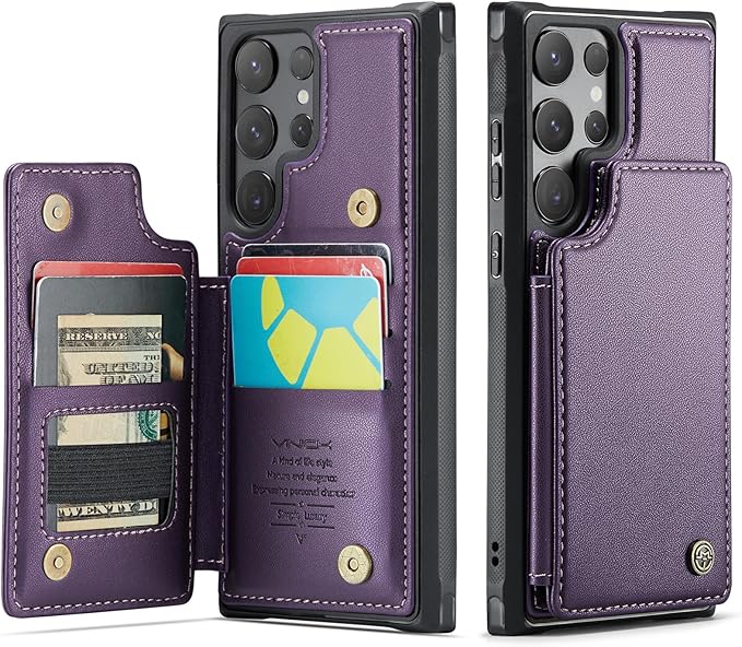 Vinich for Samsung Galaxy S24 Ultra Wallet Case with Card Holder, RFID Blocking Credit Slots Kickstand Shockproof Phone Cover for Women Men, Purple
