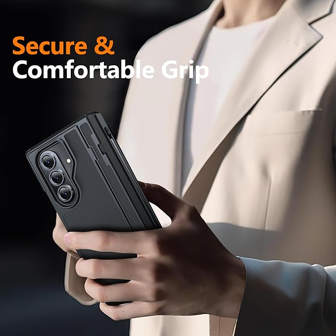 Oterkin for Samsung Galaxy Z Fold 6 Case Built-in Screen Protector [Thinner S Pen Holder & Kickstand] [Hinge Protection] Full Body Shockproof Phone Case for Z Fold 6, Black