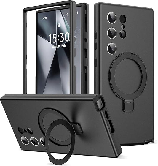 Designed for Samsung Galaxy S24 Ultra Case with Magnetic Ring Stand [Compatible with Mag-Safe][Military Grade Drop Protection][Build in Kickstand] Shockproof S24 Ultra Phone Case 6.8",Black