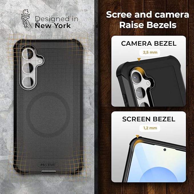 MOTIVE Designed for Samsung Galaxy s25 Case with Belt Clip, Magnetic Case Magsafe Compatible, Heavy Duty and Quad Layer Military Protection for s25 Holster, 6.2" | Black [Fits s24 Phone]