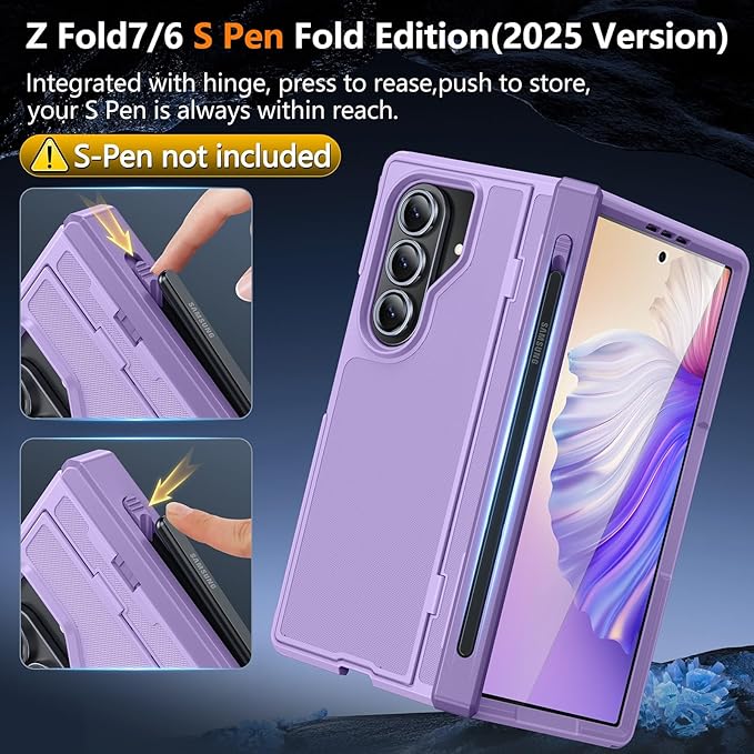 Oterkin Magnetic for Samsung Galaxy Fold 7 Case Built-in Screen Protector [Kickstand][Fit for MagSafe][Hinge Protection & Thinner S Pen Holder] Full Body Shockproof Phone Case for Z Fold 7, Purple
