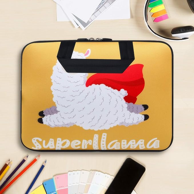 Violet Mist 11 11.6 12 Inch Laptop Sleeve Funny Llama Pattern Laptop Carrying Bag Case with Handle Cute Protective Neoprene Notebook Tablet Computer Travel Cover Pouch Briefcase, Flying Llama