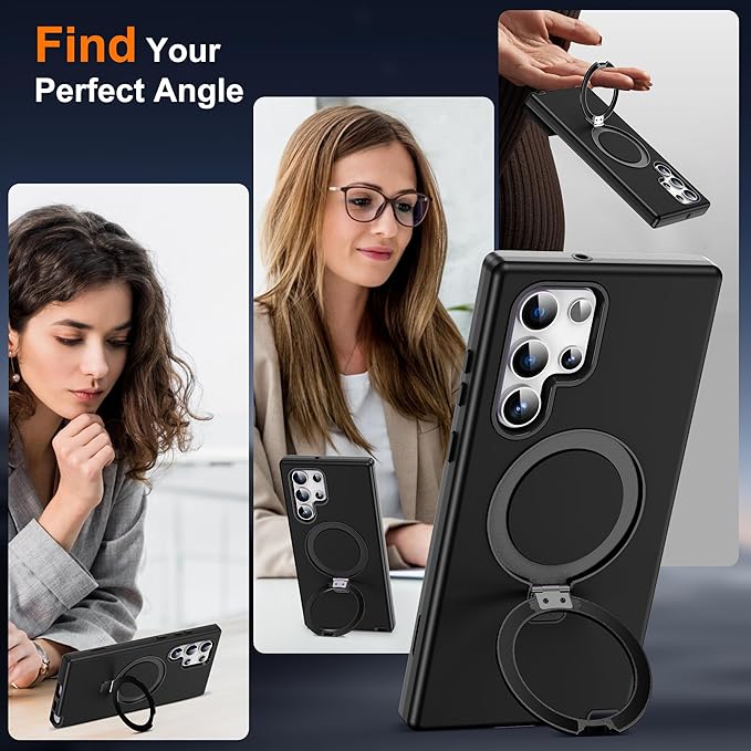 Designed for Samsung Galaxy S23 Ultra Case with Magnetic Ring Stand [Compatible with Mag-Safe][Military Grade Drop Protection][Build in Kickstand] Shockproof S23 Ultra Phone Case 6.8",Black