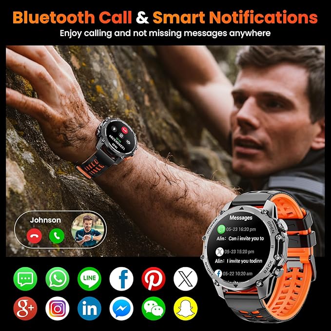 Smart Watch (Call/Notification),1.52'' Military Smart Watches for Men, Two Style Kits,Flashlight,100+Sport Modes/Heart Rate/Sleep Monitor/Pedometer, Fitness Tracker Android Phones iPhone Compatible