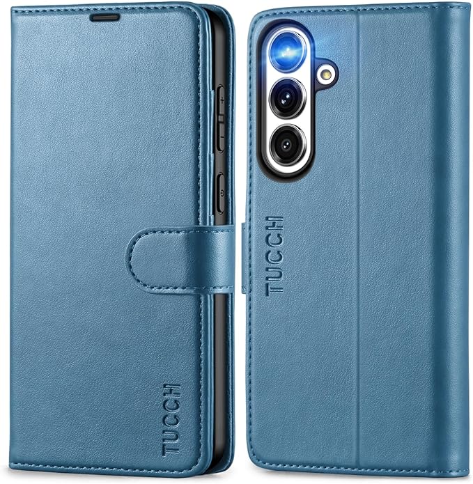 TUCCH Compatible with Galaxy S25 FE Case Wallet with RFID Blocking 4 Card Slots, Stand Magnetic PU Leather Protective [TPU Shockproof Interior Shell] Flip Cover (6.7") 2025 5G, Light Blue