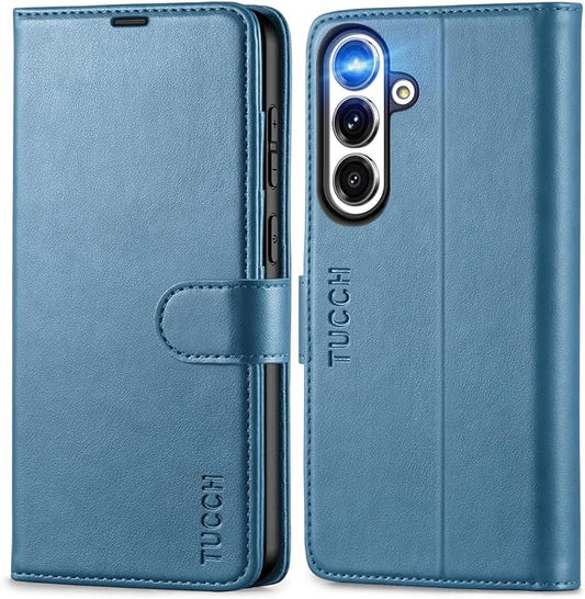 TUCCH Compatible with Galaxy S25 FE Case Wallet with RFID Blocking 4 Card Slots, Stand Magnetic PU Leather Protective [TPU Shockproof Interior Shell] Flip Cover (6.7") 2025 5G, Light Blue
