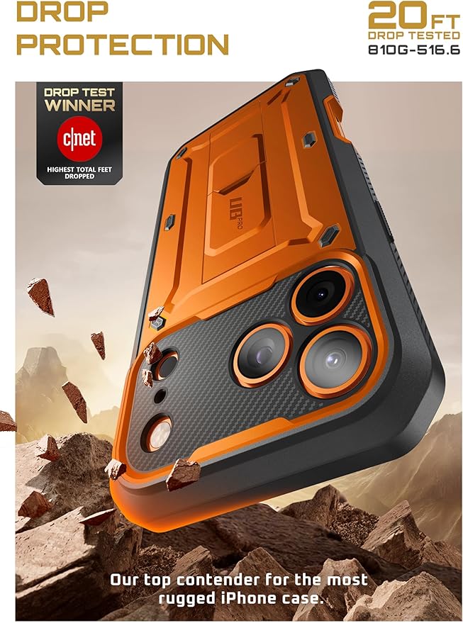 SUPCASE for iPhone 17 Pro Max Case with Camera Control Button (Unicorn Beetle Pro), [Built-in Kickstand & Screen Protector] [Military-Grade Protection] Full Body Heavy Duty Phone Case, Coral