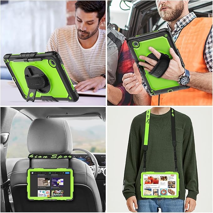SEYMAC stock Tablet Case for Lenovo Tab M11 (TB-330FU/TB-330XU) 11 inch Drop-Proof Protection Cover with 360° Rotate Stand & Strap [Pen Holder] & Screen Protector/K11/Xiaoxin Pad 2024, Green+Black