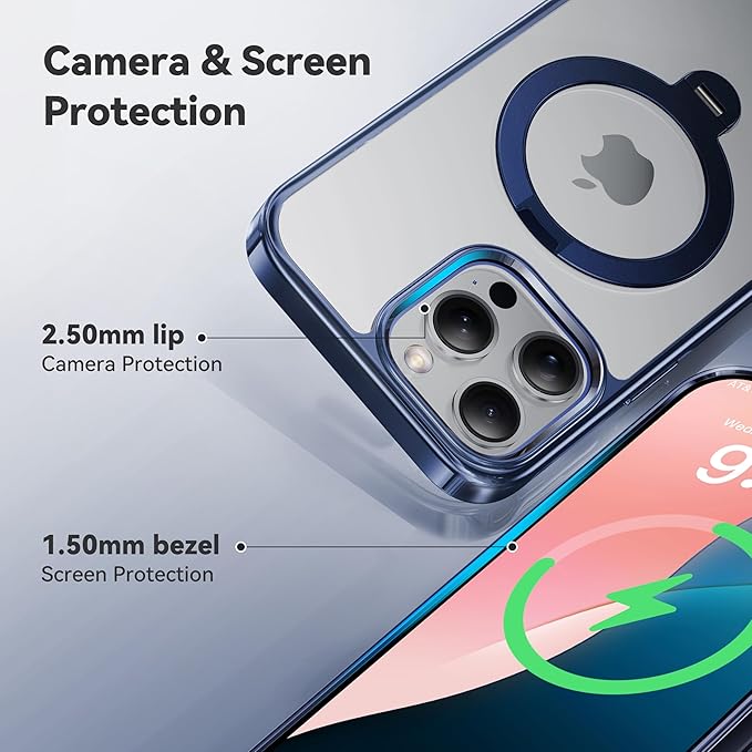 CASEKOO Titanium for iPhone 16 Pro Case with 360° Spin Magnetic Stand [Compatible with Magsafe][16FT Military Protection] Slim Polished Clear for iPhone 16 Pro Case Ring Kickstand 6.3'', Blue