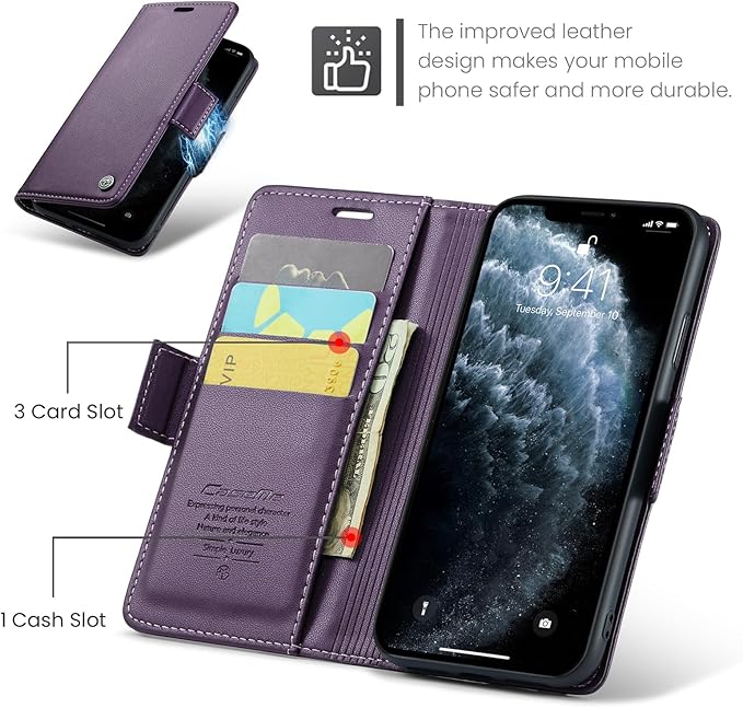 for iPhone 11 Pro Max Case, Premium PU Leather Wallet Case Flip Cover with [RFID Blocking][Card Holder][Stand Function] Shockproof Protective for iPhone 11 Pro Max, Purple