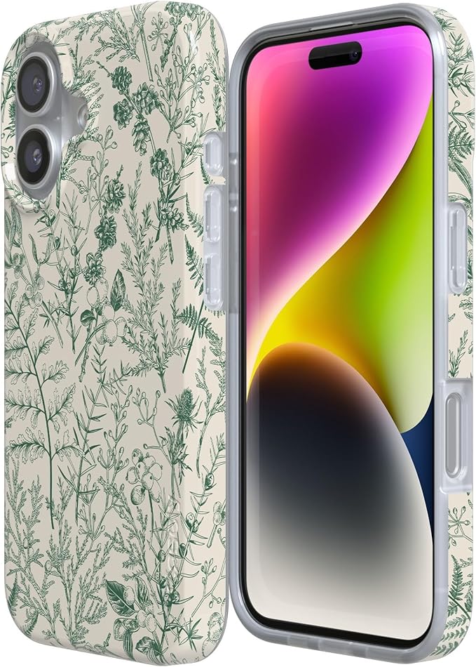 Casely iPhone 17 Case | Sage Garden | Green Floral | Compatible with MagSafe | Classic Ultra Slim Design