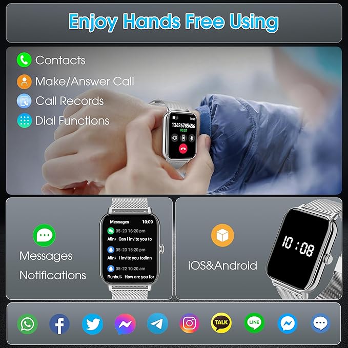 Smart Watch for Men Women(Answer/Dial Calls) 1.83" HD Fitness Step Tracker Watch with Heart Rate, Sleep & Stress,IP68 Waterproof/120+ Sports Modes for IOS/Android, Silver Metal/2 Watchs Bands