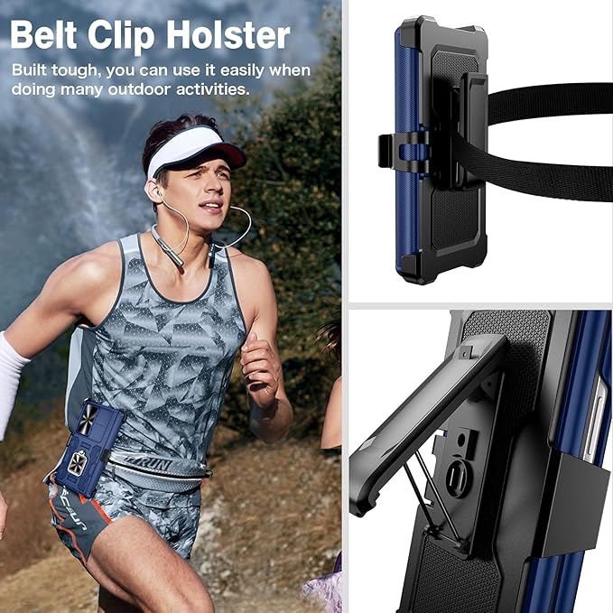 VEGO for Galaxy Z Fold 4 Case with Kickstand, Hinge Protection & Belt Clip Holster & Front Screen Protector & Slide Camera Cover Magnetic Kickstand Cover - Midnight Blue