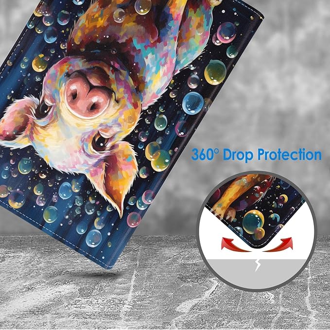 Case for Samsung Galaxy Tab A9 Plus 11 Inch 2023 Model (SM-X210/X216/X218), Slim Lightweight PU Leather Stand Cover with Auto Wake/Sleep, Watercolor Art Cute Pig