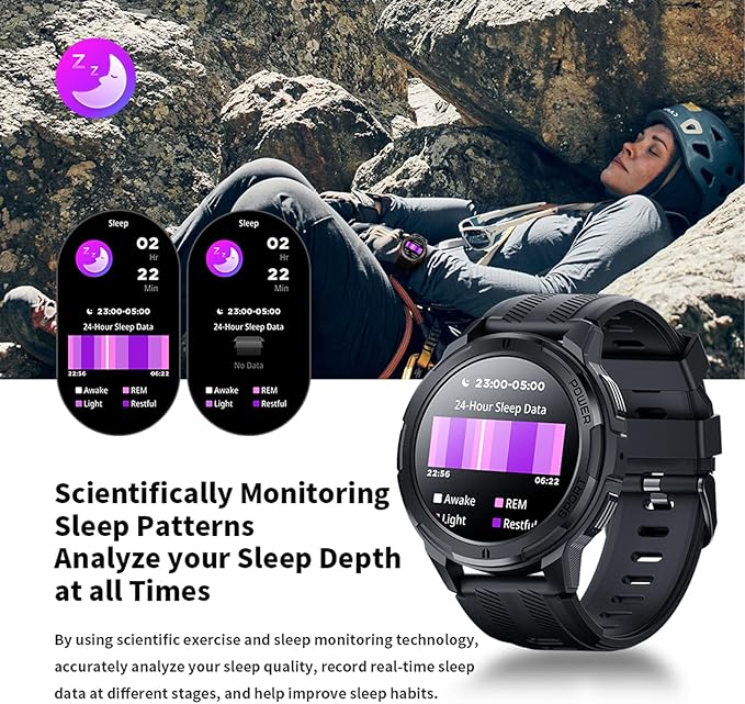 Military-Style Smartwatch for Men,5ATM Waterproof, 1.43" AMOLED HD Display, 123+ Sport Modes, 24/7 Health Monitoring, Answer/Make Calls, for iOS/Android (Black)