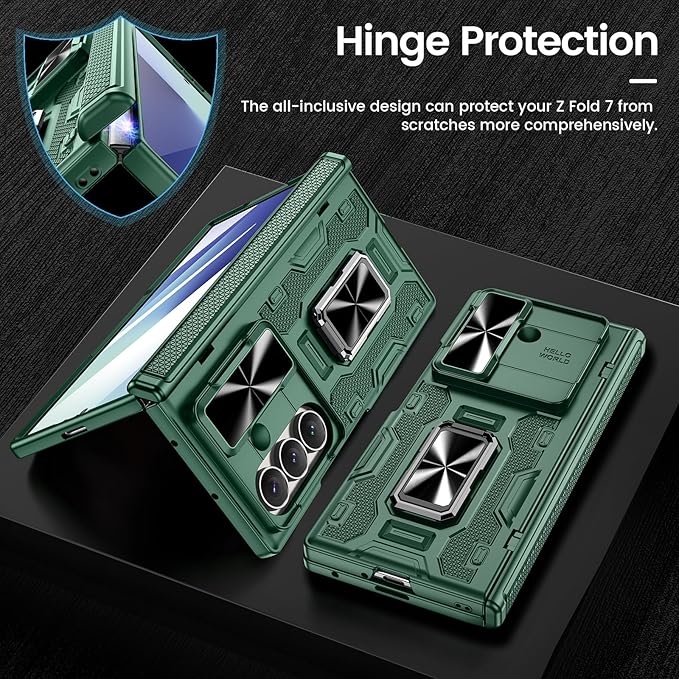 VEGO for Galaxy Z Fold 7 Case with Belt Clip Holster, 360°Ring Magnetic Kickstand & Camera Cover & Front Screen Protector & Hinge Protection Shockproof Armor Case for Samsung Z Fold 7 - Green