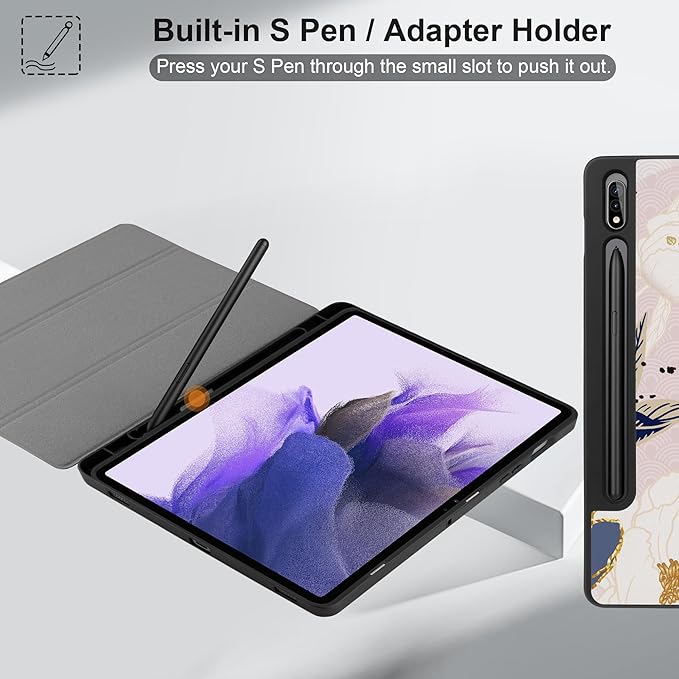 Case for Samsung Galaxy Tab S8 2022 & S7 2020, Shockproof Tablet Case for Samsung Tab S8/S7 11 inch with Auto Sleep/Wake & Trifold Stand & Soft TPU Back Cover, Abstract Peony