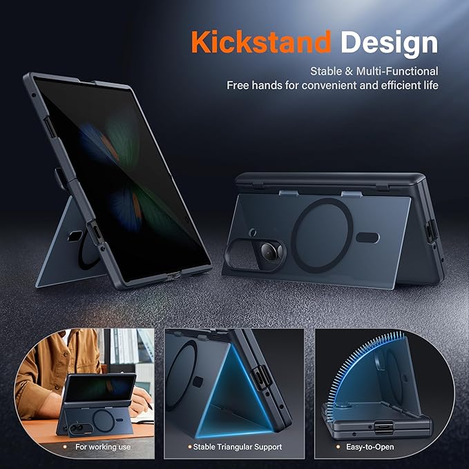 MOBOSI for Samsung Galaxy Z Fold 7 Case with Privacy Screen Protector, [Compatible with Magsafe], [Built-in Kickstand & Full Body Hinge Protection] Magnetic Slim Phone Case for Z Fold7, Black