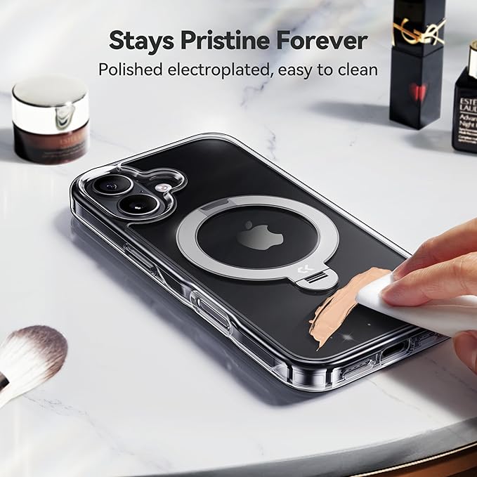 CASEKOO White Clear Designed for iPhone 17 Case with 360 Spin Magnetic Stand [Fit for MagSafe][17FT Military Protection] Slim Polished for iPhone 17 Case with Stand 6.3'', White Clear