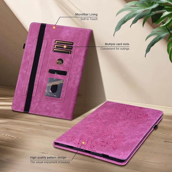 Case for Samsung Galaxy Tab A9 8.7 Inch 2023, Slim PU Leather Folio Cover with Multi-Angle Stand and Pen Holder, Rose