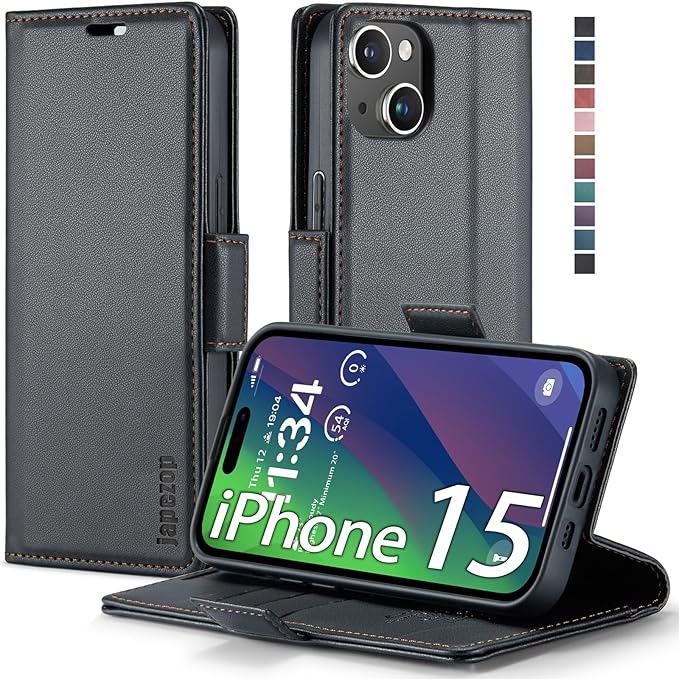 japezop iPhone 15 5G Wallet Case with [RFID Blocking],Card Holder Kickstand Magnetic,Leather Flip Case Wallet for iPhone 15 5G 6.1 Inch (Fashion Black)