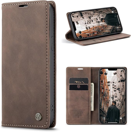 for iPhone 13 Pro Case, Flip Wallet Leather Case with Card Holder Magnetic Closure Shockproof Kickstand Protective Phone Cases Cover for iPhone 13 Pro, Coffee