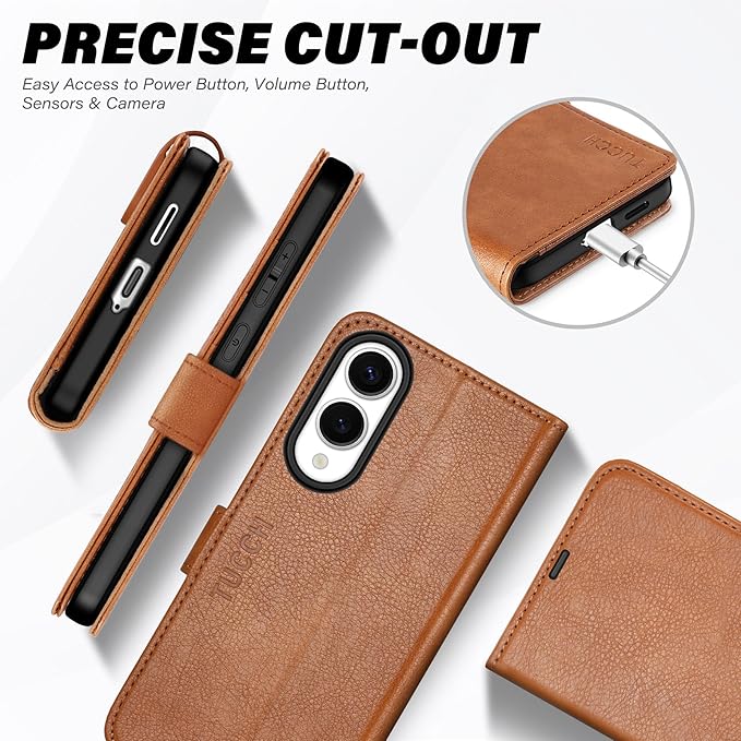 TUCCH Wallet Case for Galaxy S25 Edge, [RFID Blocking] Stand [4 Card Slots] Magnetic PU Leather Protective Folio Cover [TPU Shockproof Interior Case] Compatible with Galaxy S25 Edge 6.7", Light Brown