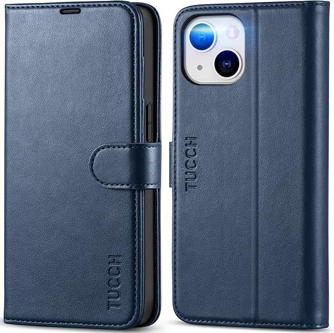 TUCCH Case for iPhone 14 Case Wallet 6.1", [TPU Shockproof Inner Shell], PU Leather [RFID Blocking] 4 Card Holder Magnetic Stand Protective Cover Compatible with iPhone 14 2022, Dark Blue