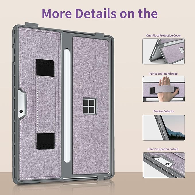 Case fit Microsoft Surface Pro 11/10/9/8 13-Inch, with Stent Cover, Hand Strap, All-in-one Rugged Case Compatible with Type Cover Keyboards,Light Purple