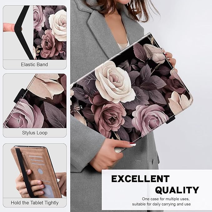 ALILANG Case for Samsung Galaxy Tab A9 Plus 11 Inch Case 2023 with Stylus, Shockproof Folding Stand Cover for Samsung Tab A9+ (SM-X210/X216/X218) Tablet Cases -Rose